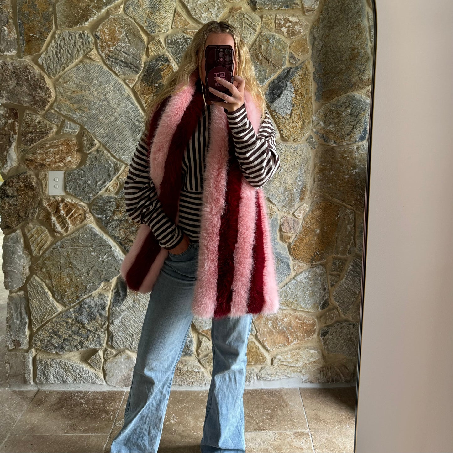 MIMI Faux Fur Scarf ~ Candy Stripe