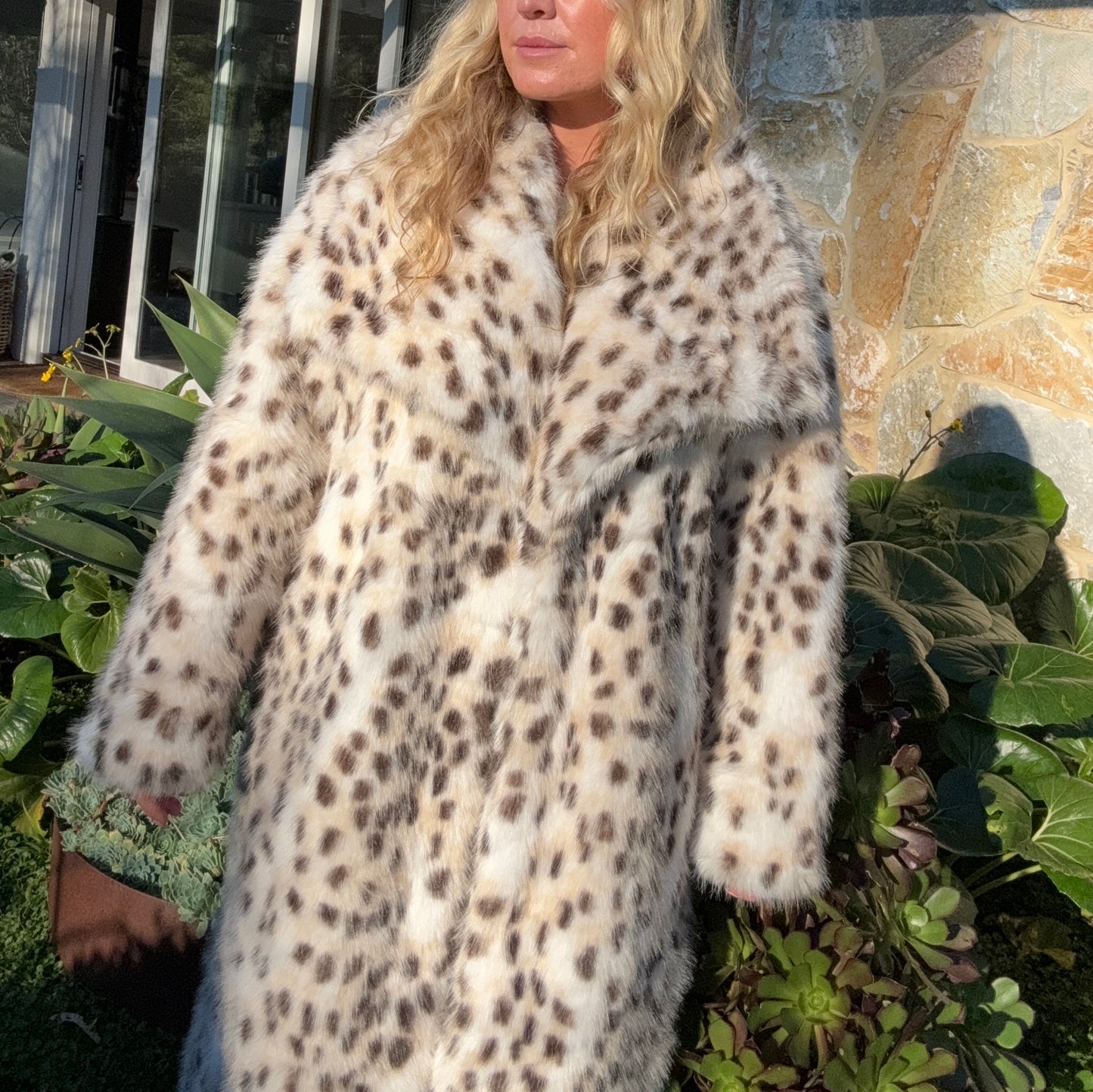 GISELLE Snow Leopard Faux Fur Coat
