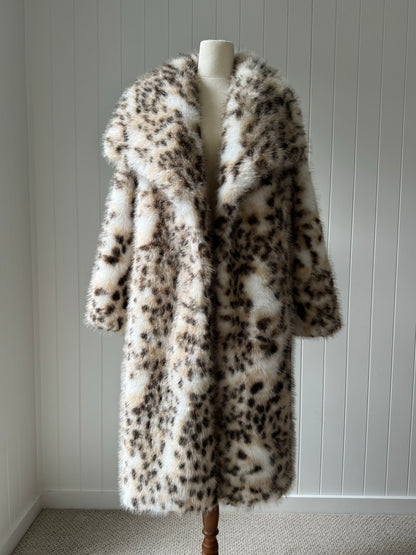 GISELLE Snow Leopard Faux Fur Coat