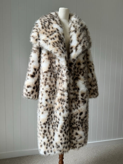 GISELLE Snow Leopard Faux Fur Coat
