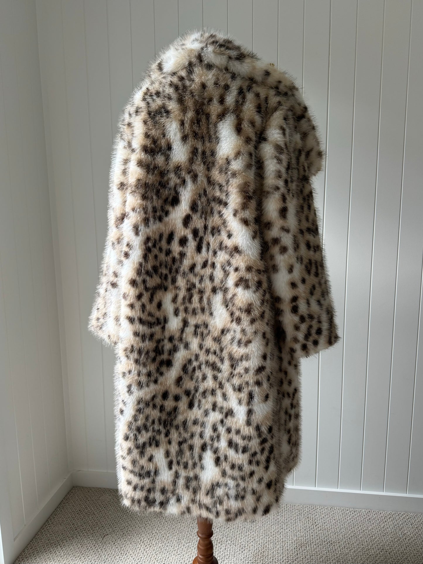 GISELLE Snow Leopard Faux Fur Coat