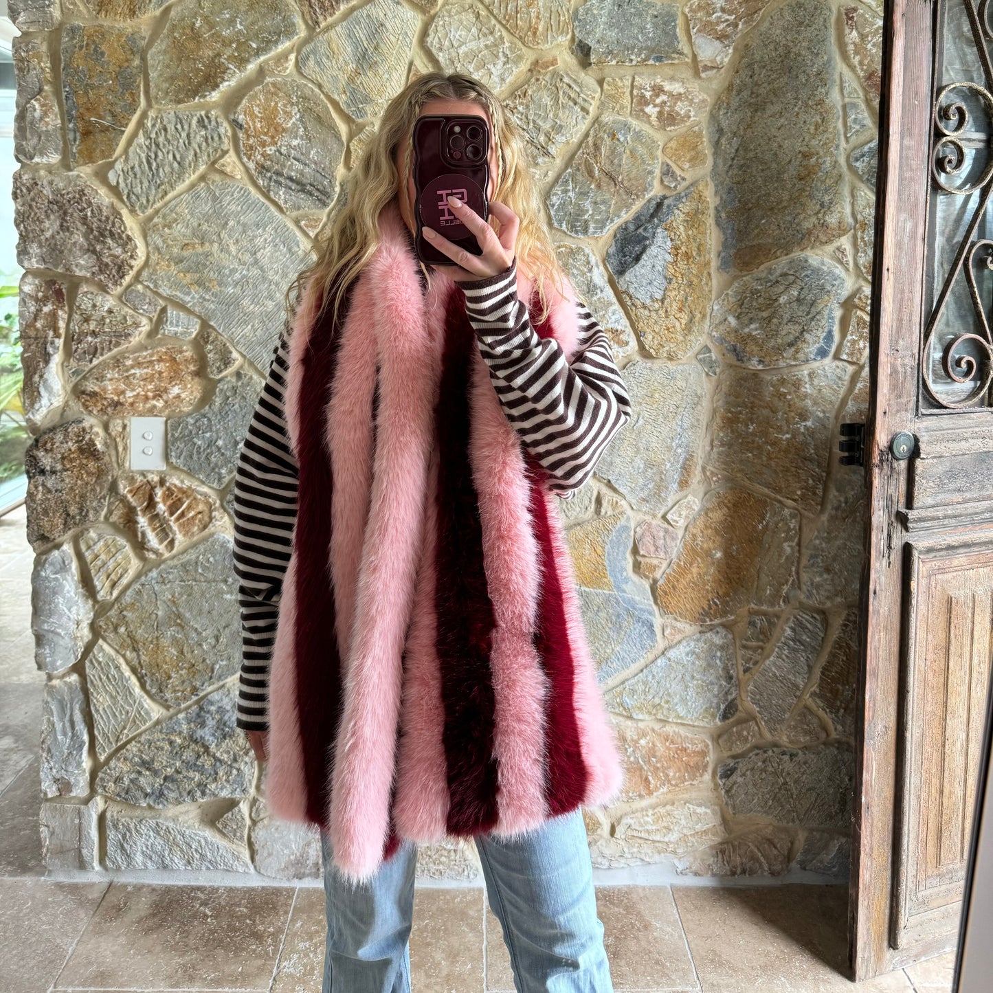 MIMI Faux Fur Scarf ~ Candy Stripe