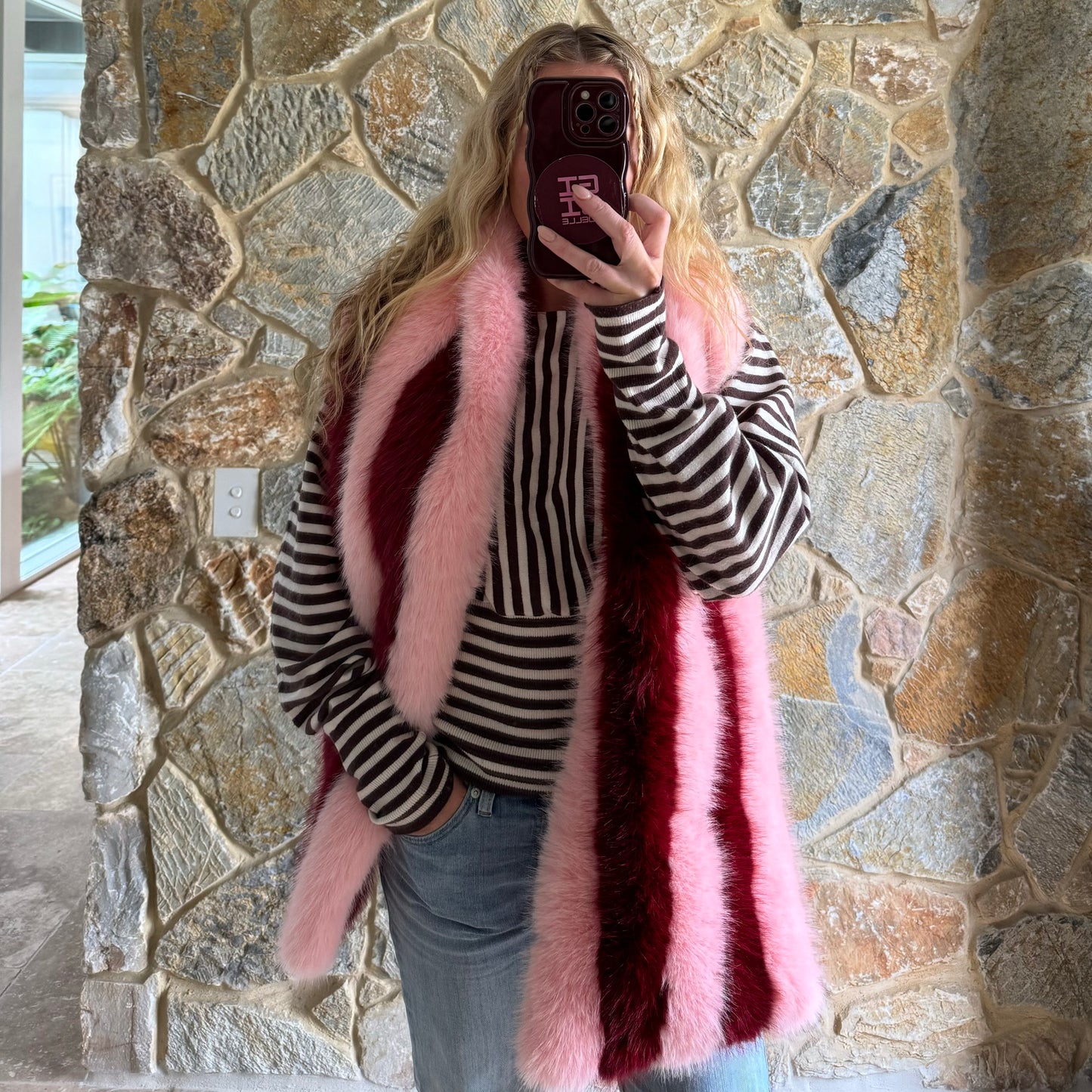 MIMI Faux Fur Scarf ~ Candy Stripe