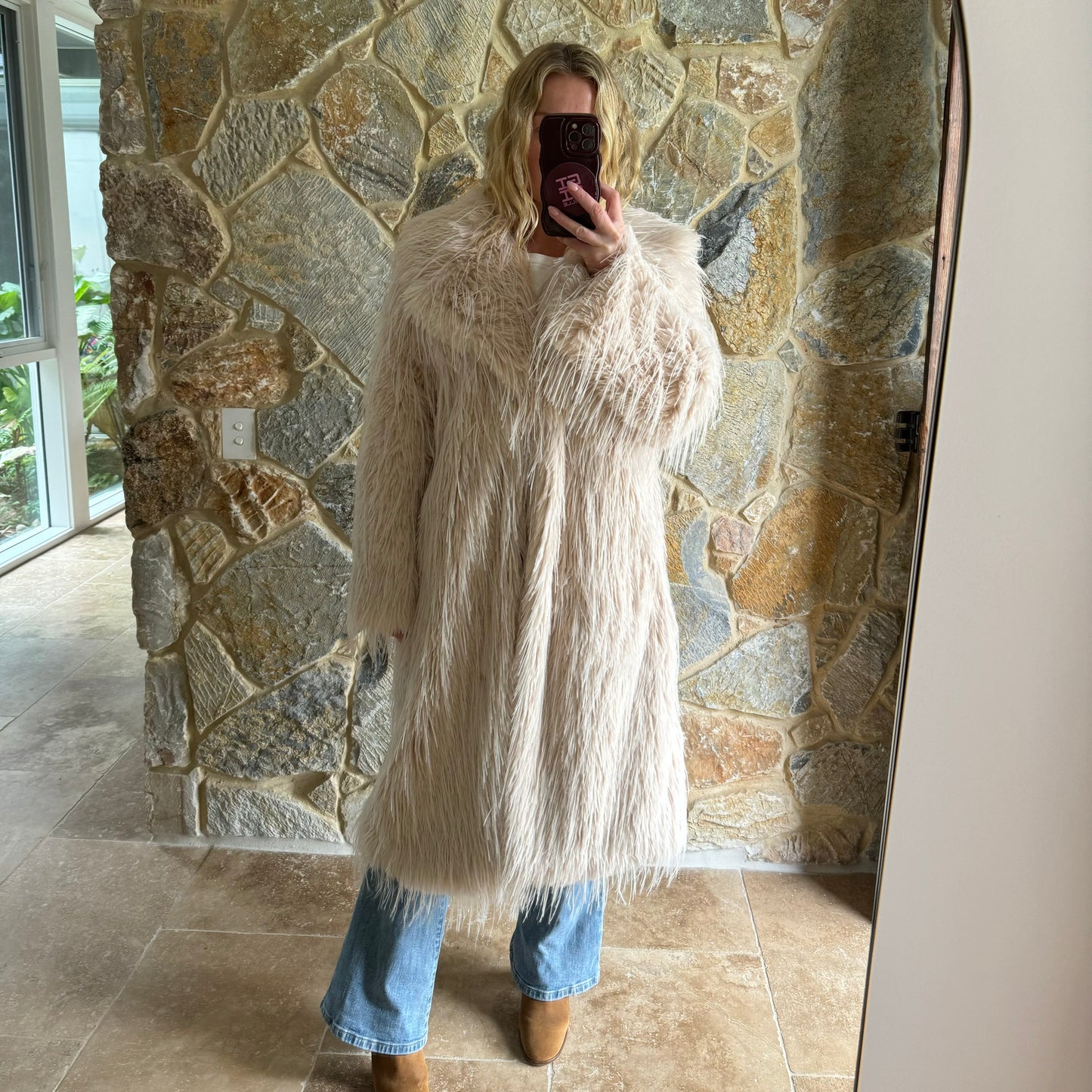 LUCY Faux Ostrich Feather Fur ~ Cream