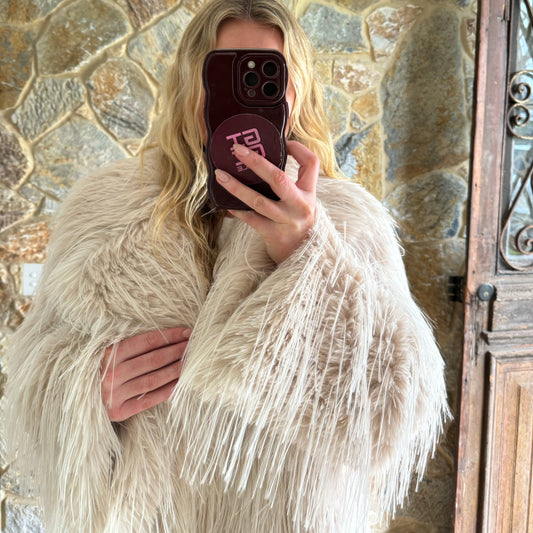 LUCY Faux Ostrich Feather Fur ~ Cream
