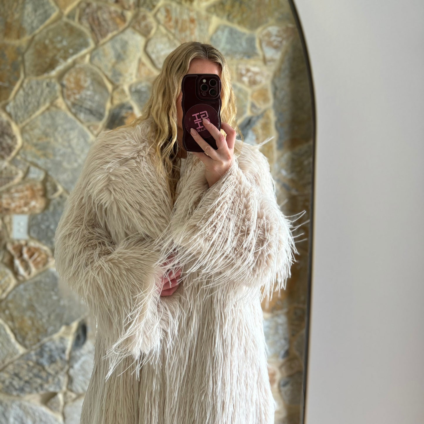 LUCY Faux Ostrich Feather Fur ~ Cream