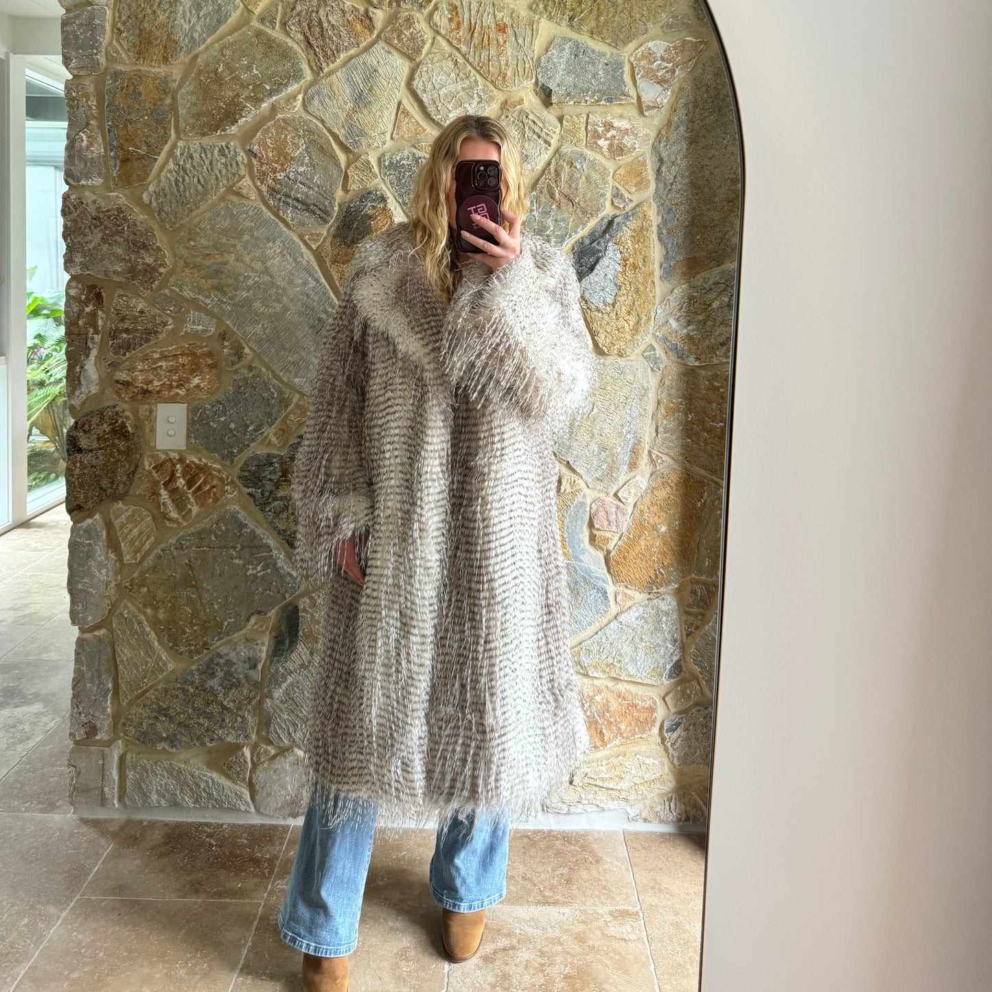 CHLOE Faux Ostrich Feather Fur ~ Grey