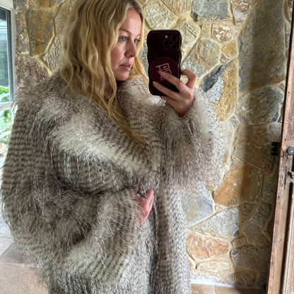 CHLOE Faux Ostrich Feather Fur ~ Grey