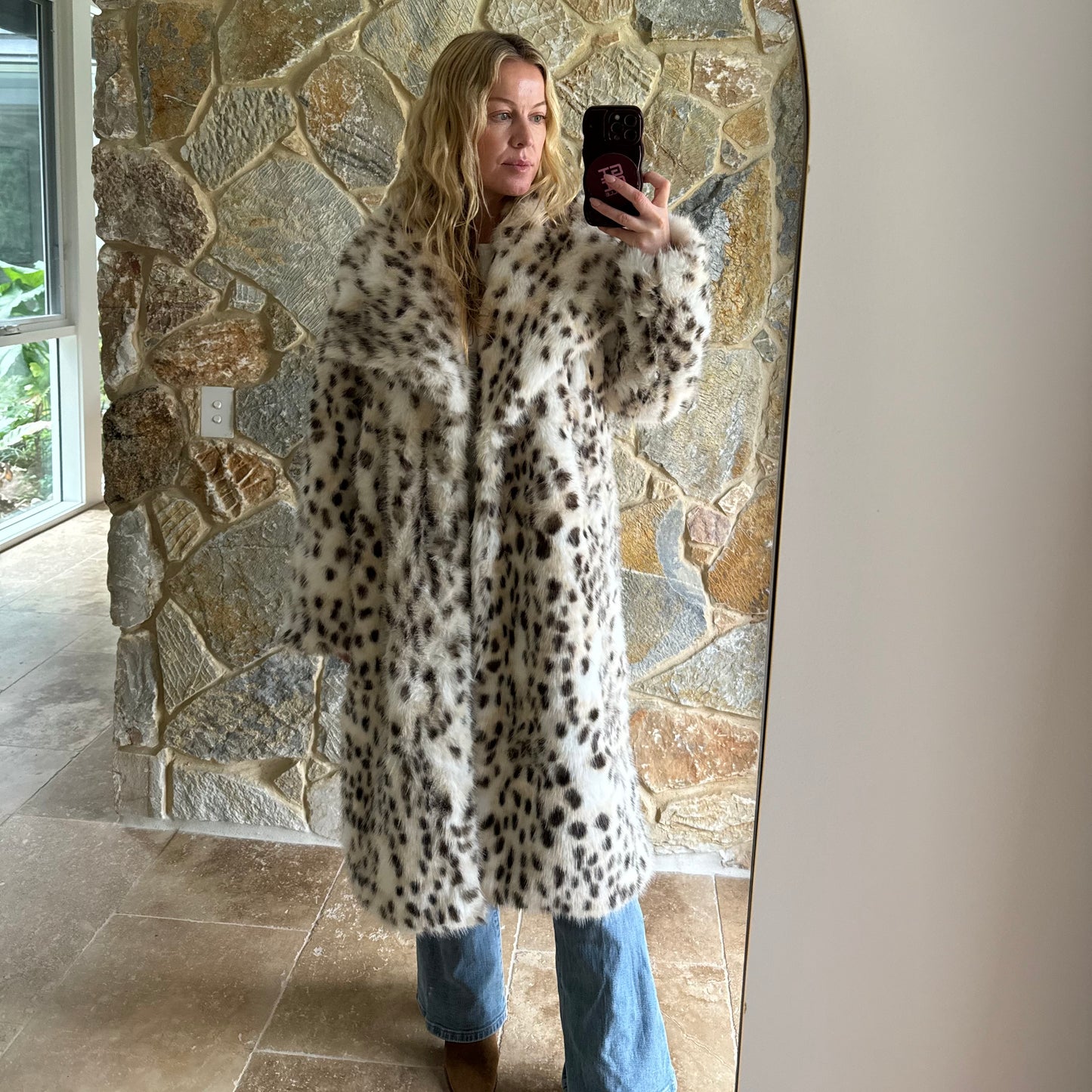 GISELLE Snow Leopard Faux Fur Coat
